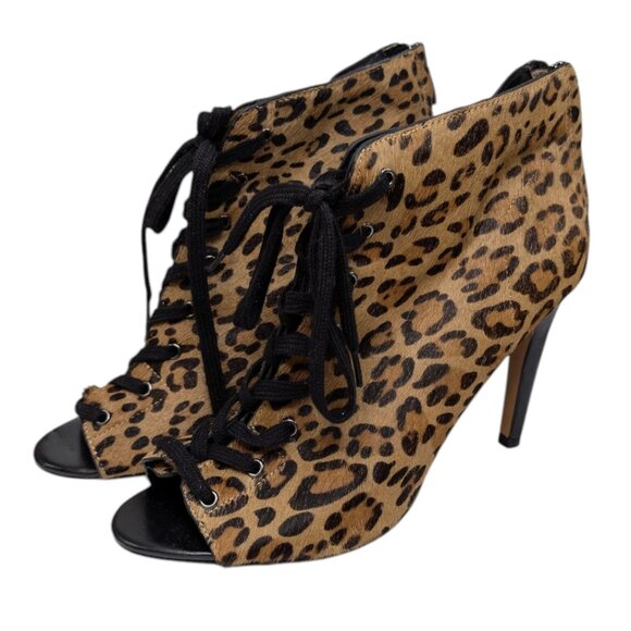 French Connection Quillan Ankle Boot Womens Leopard Calf Fur Leather Bootie Sz 9 - Picture 6 of 12